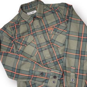 Dixxon Flannel Womens Small Green Orange Plaid Button Snap Black Hawk Fall Army
